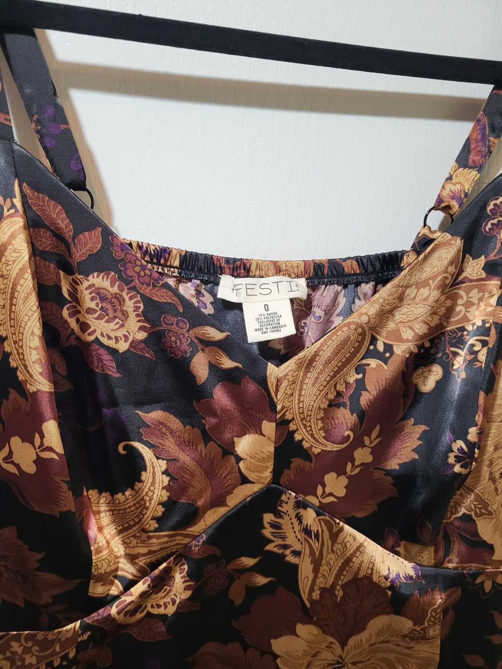 Nwot Torrid FESTI 0X Black and Brown Floral Satin Slip Dress with Fringe - Picture 5 of 6